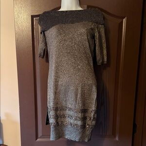 bebe Strapless Dress in Metallic Gold and Black